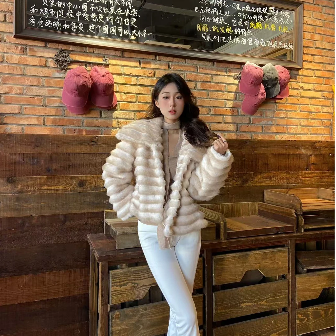 Chips冬季新款时尚百搭双色渐变毛毛外套