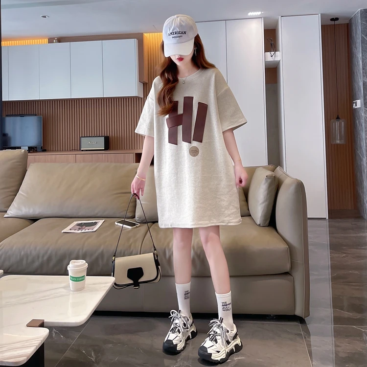 网红大码纯棉中长款遮臀短袖t恤裙女韩版宽松时尚休闲下衣失踪夏