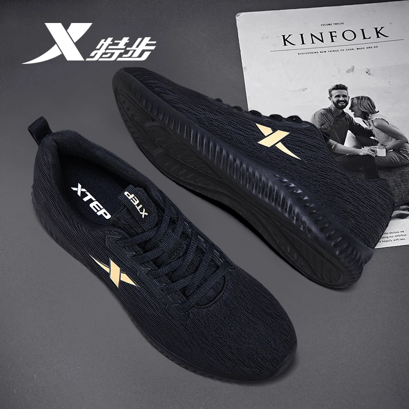 特步男鞋秋季新款网面透气运动鞋黑色软底跑步鞋男款爸爸休闲潮鞋