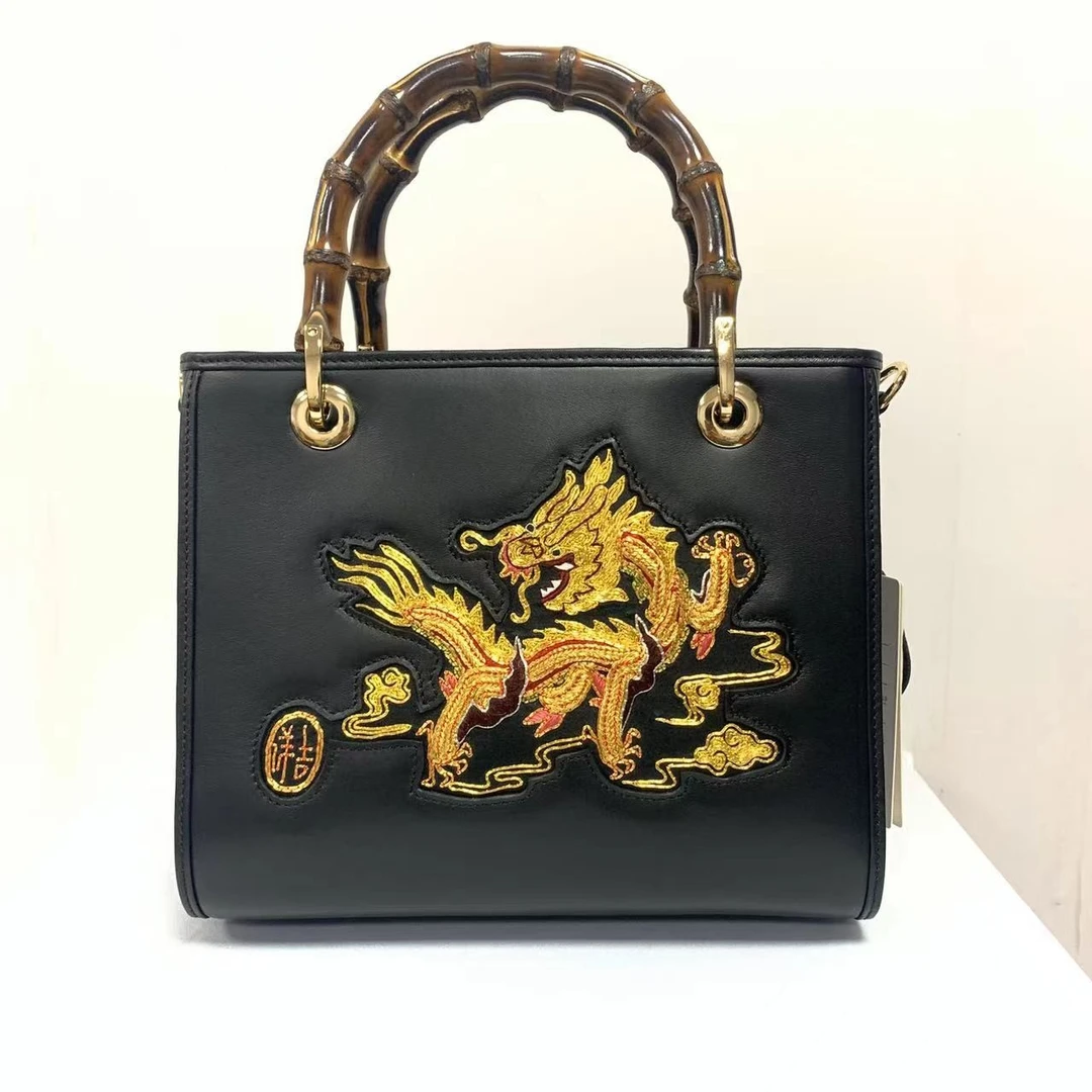 民族风潮绣 单肩斜跨竹节手提包