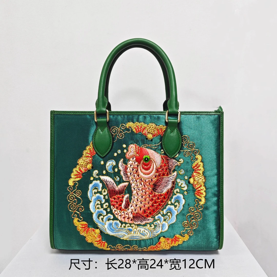 民族风缂丝唐锦刺绣托特手提包