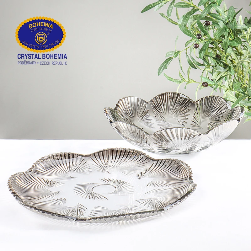 莱克斯捷克进口新款水晶玻璃水果盘高档大号果盆家用网红水果盘