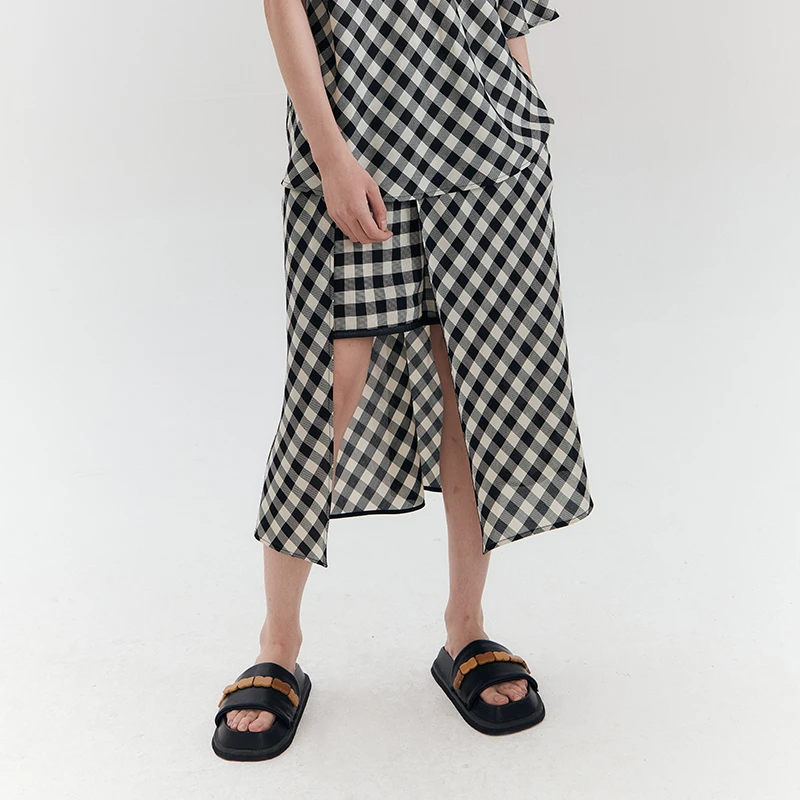 夹生HALF MADE棋盘格不对称裙裤