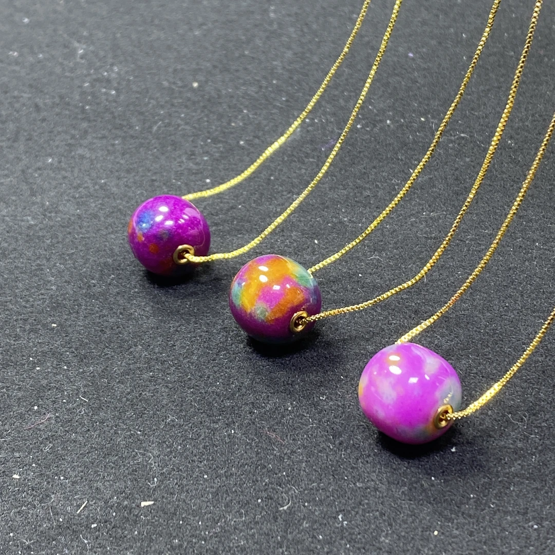 紫黄油画16mm桶珠吊坠发一个 随机L107