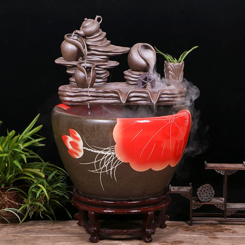 景德镇陶瓷金鱼缸阳台办公室客厅落地家用循环流水摆件庭院大鱼缸