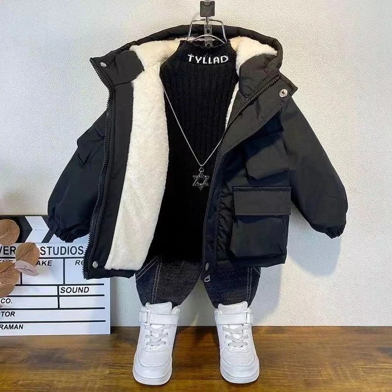 巴拉拉吧童装男童冬装棉衣外套2023新款儿童加绒加厚棉服宝宝时髦
