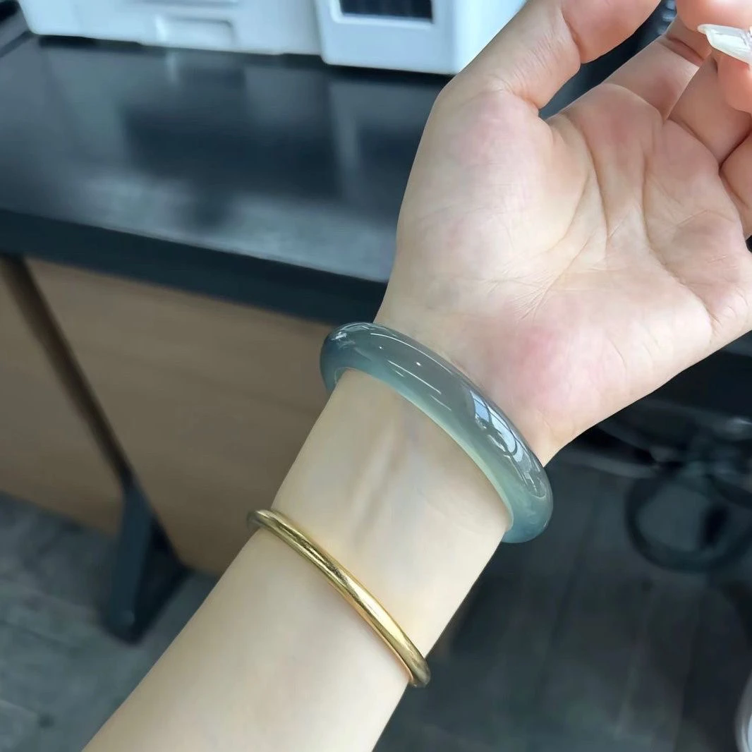 高货老蓝水A货玉手镯危料冰玉髓招财库里蓝玛瑙镯叠戴多样性发一