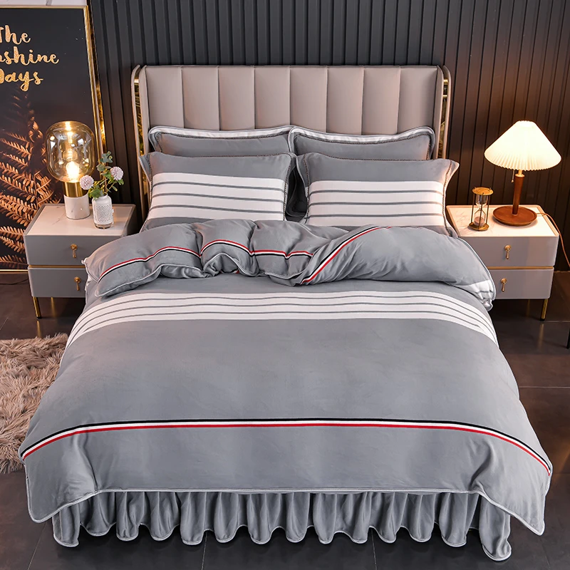 冬季加厚加绒防静电家纺床上用品双面绒被罩印花床单牛奶绒四件套