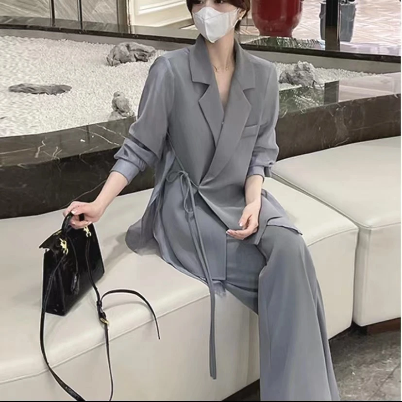 2023新款休闲时尚西装+阔腿裤显瘦减龄轻奢套装网红女装气质