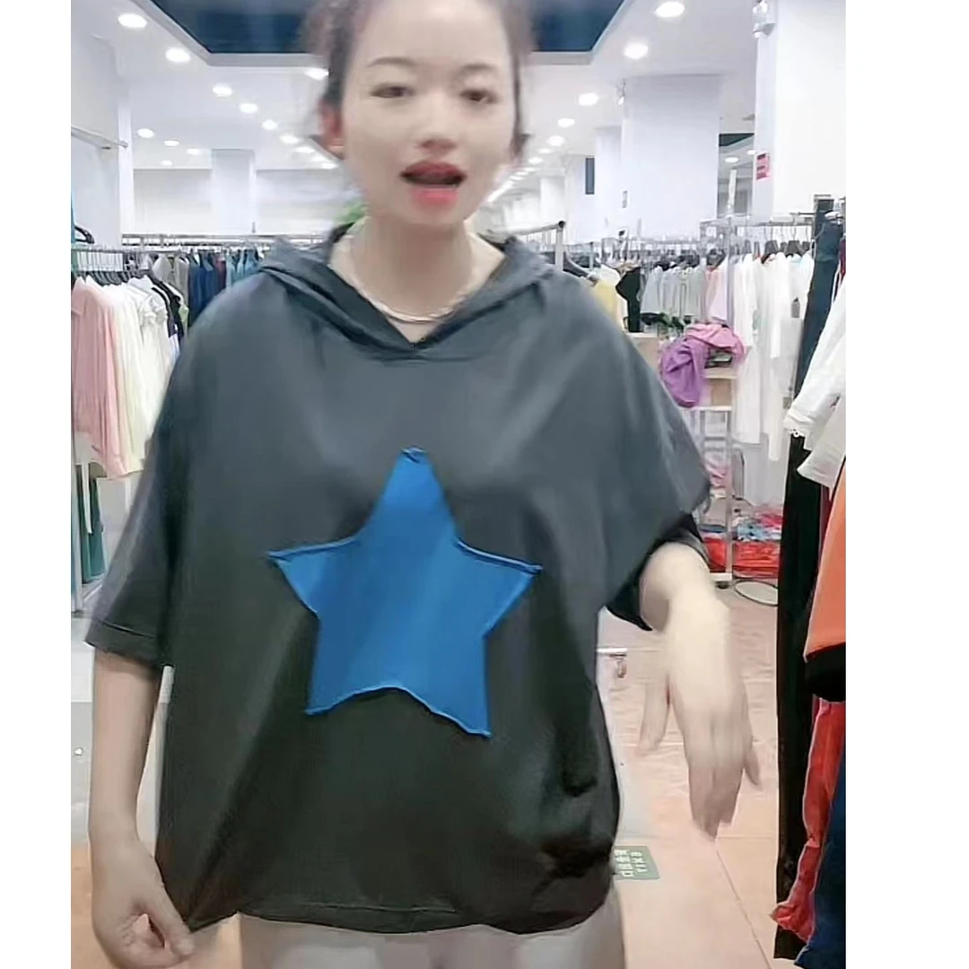 372款五角星图案款三色连帽t恤小衫个别微瑕