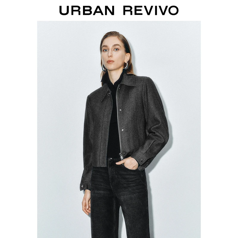 UR女装时尚气质显瘦格雷系简约休闲短款宽松外套UWJ140041