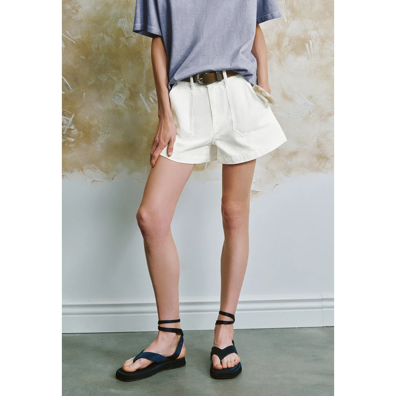 UR显瘦夏季新款女装轻法式尤莱特气质通勤腰带牛仔短裤UWH840114