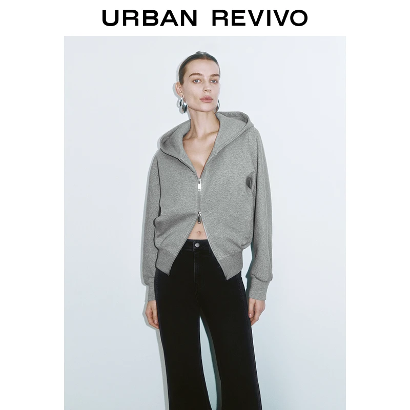 UR2024秋冬新款女装运动休闲感宽松双拉链连帽外套UWJ140040