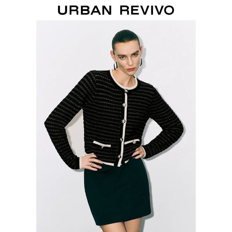 UR女装气质小香撞色肌理感针织开衫UWG940301