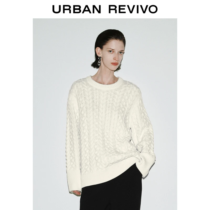 UR2024秋冬新款女装简约气质绞花肌理感针织衫UWG940306
