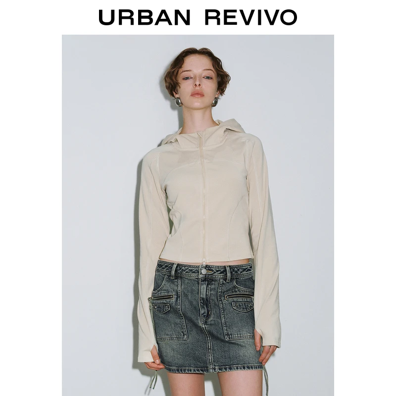 UR2024秋冬新款女装街潮运动风净色袖套连帽外套UYV140032