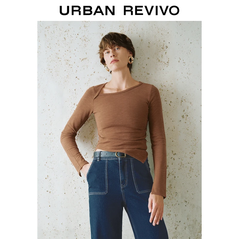 UR女装不规则设计感斜肩领长袖T恤UWH440135