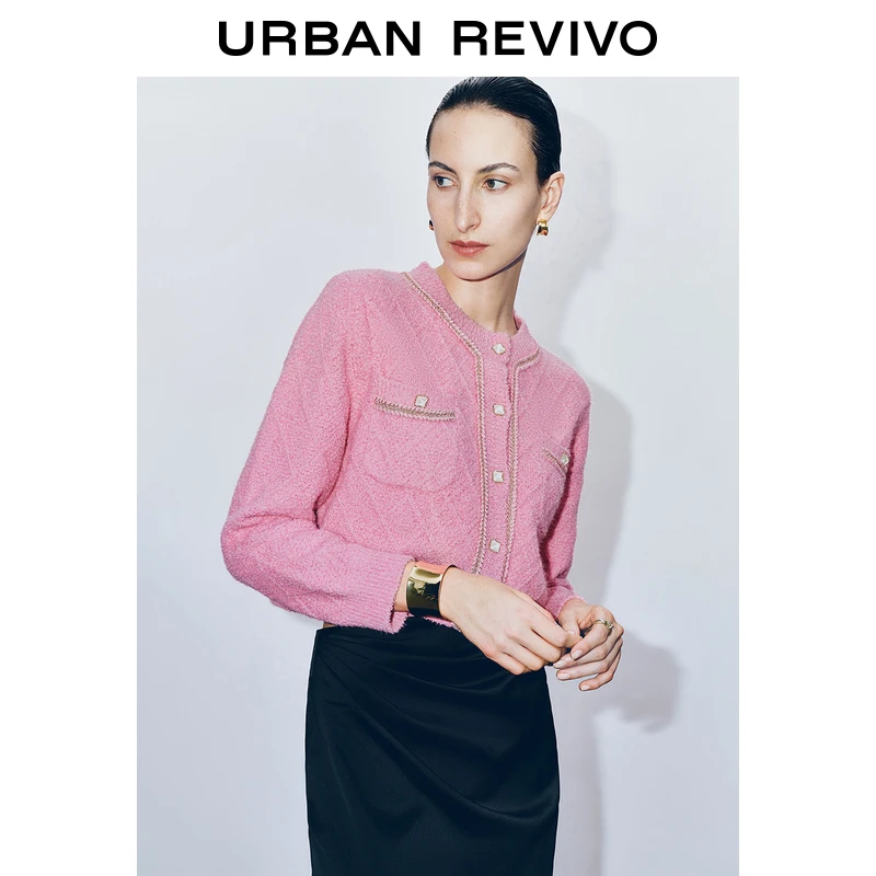 UR2024秋冬新款女装法式小香短款圆领长袖针织开衫UWG930051