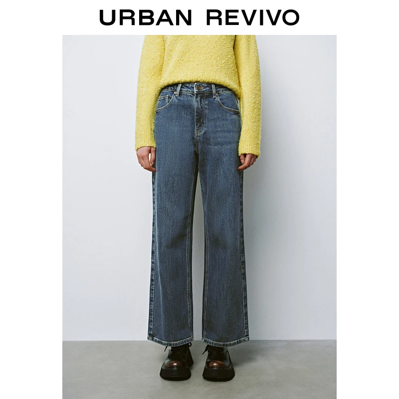 UR女装百搭时髦高腰贴袋洗水牛仔长裤UYY840103
