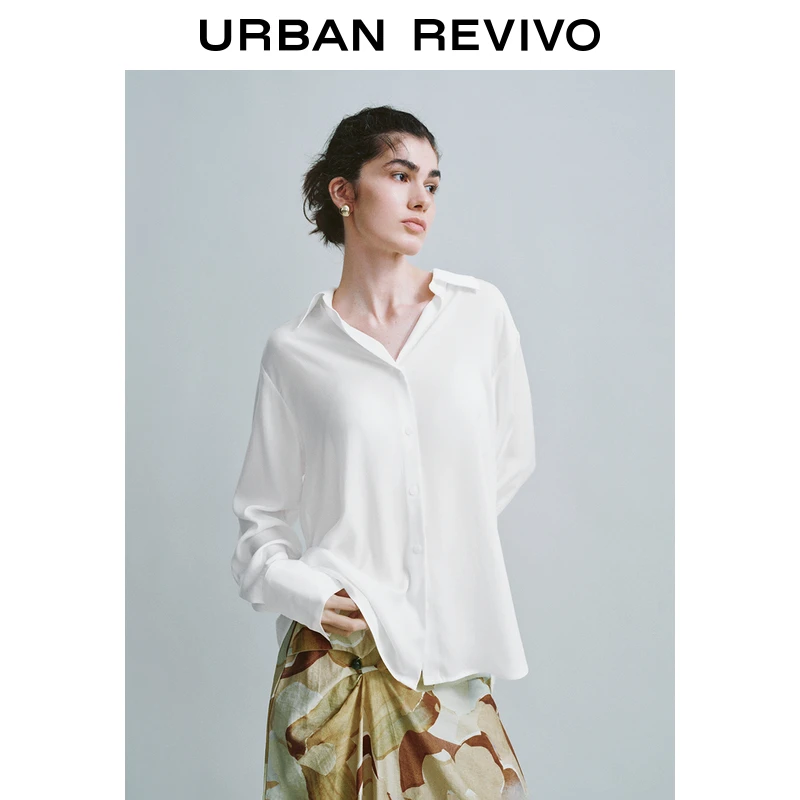 UR2024秋季新款女装时尚简约通勤翻领长袖开襟衬衫UWM240022