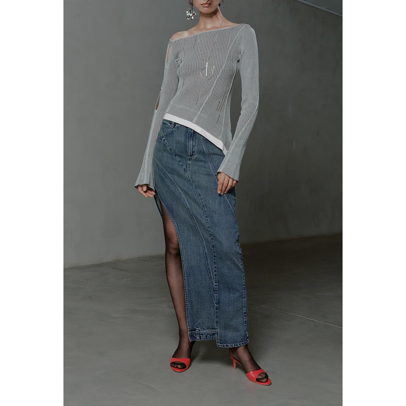 【UR设计师系列】UR女装解构牛仔半裙UWA840021