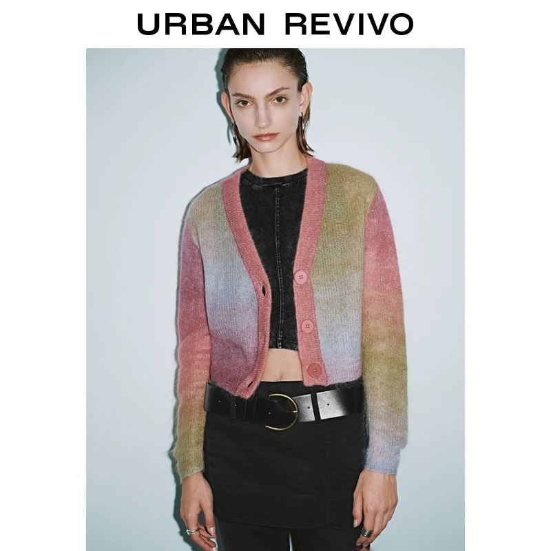 UR2024冬季新款女装随机渐变V领针织开衫UYV940030+