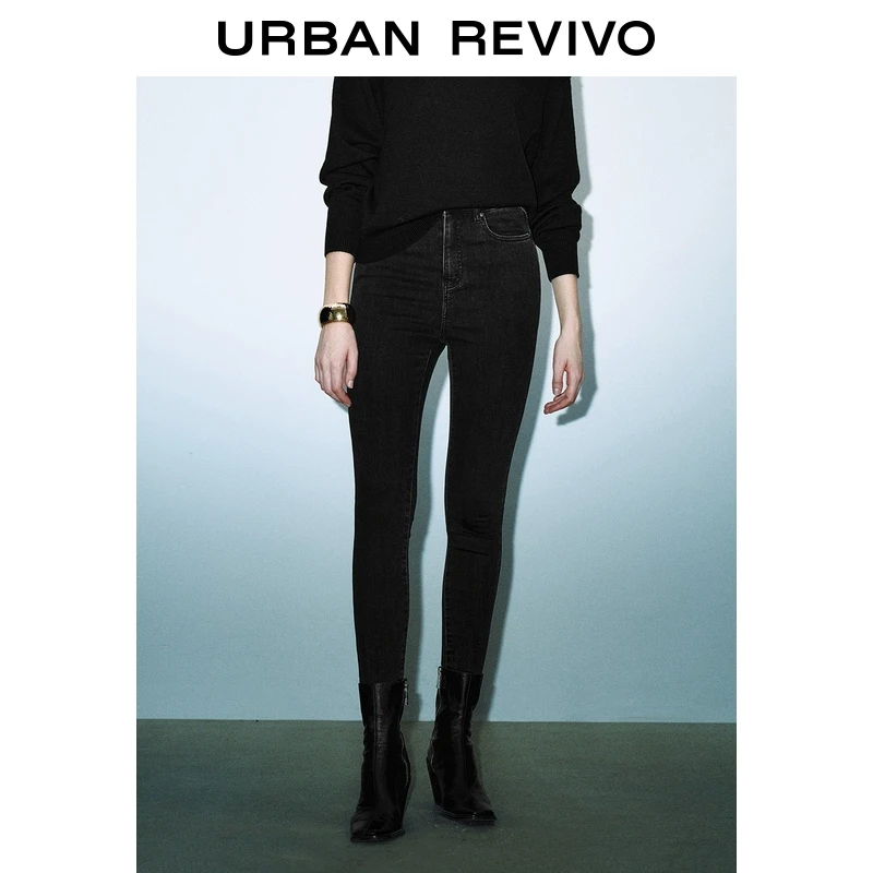 UR女装时髦复古猫须水洗修身牛仔长裤UWM840074