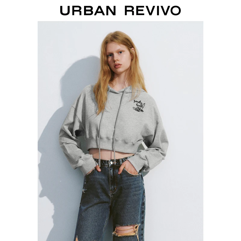 UR2024秋季新款女装休闲运动连帽抽绳刺绣宽松卫衣UYL440024