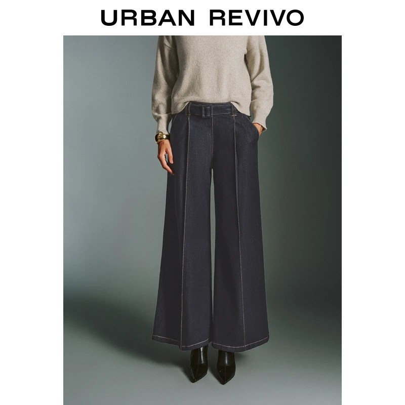 【钟楚曦同款】UR2024秋季新款女复古撞色明线牛仔长裤UWG840266