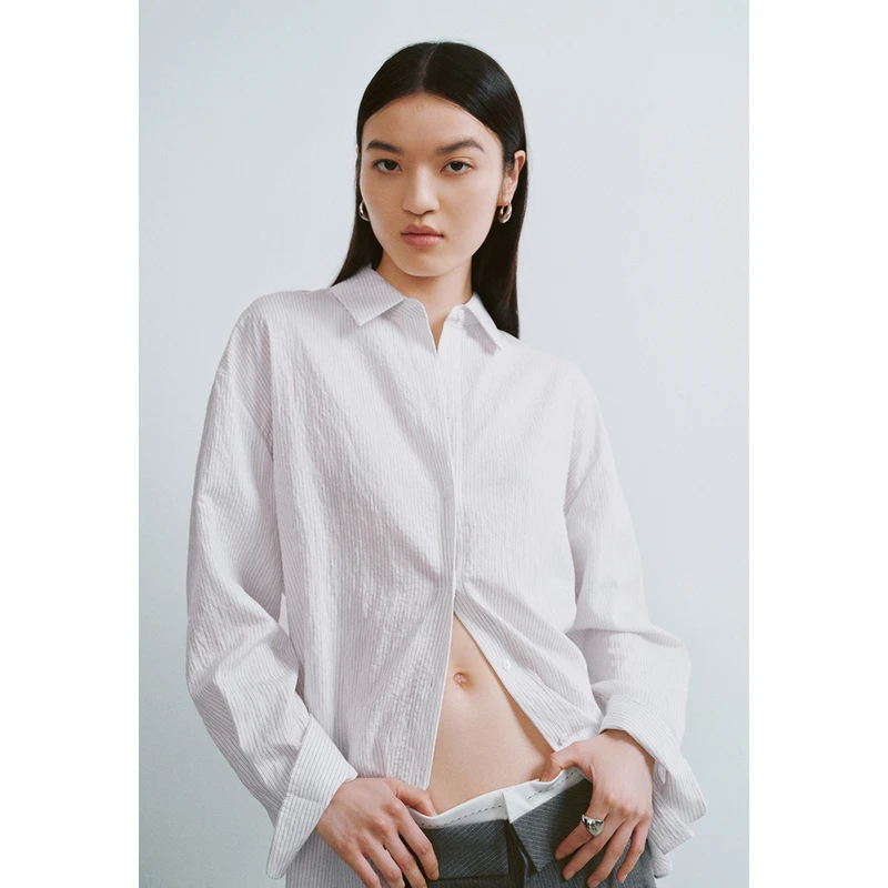 UR女装时尚通勤风条纹宽松开襟衬衫UWG240181