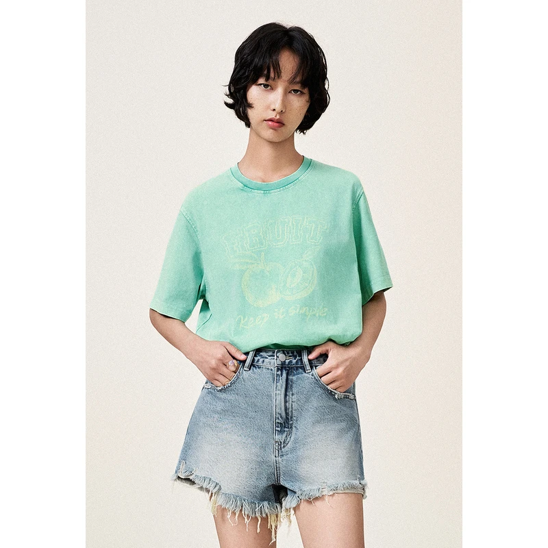 UR女装薄荷曼波做旧印花宽松高能感短袖T恤UWL440198