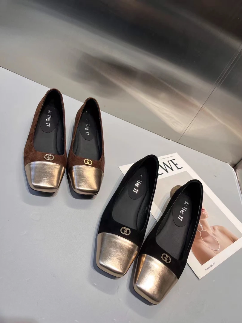 欧洲站女鞋2024秋季新款欧货真皮羊猄浅口小粗跟平头单鞋奶奶鞋女