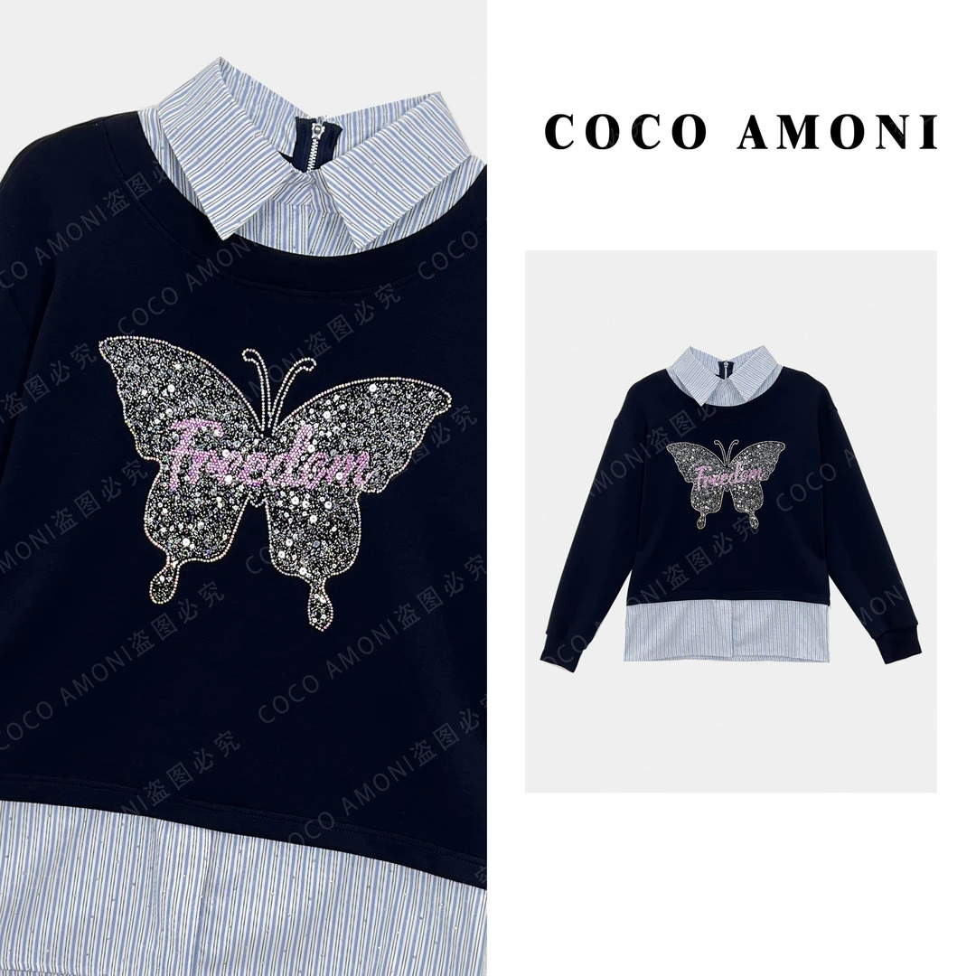 时尚烫钻设计感拼接蝴蝶显瘦气质百搭长袖卫衣ZQ269