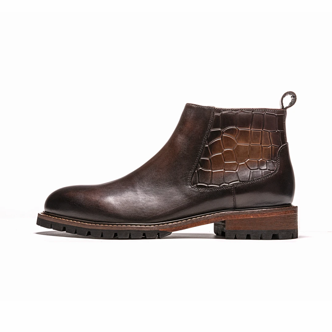 YO-G1207男士真皮英伦复古手工固特异中帮小牛皮切尔西靴