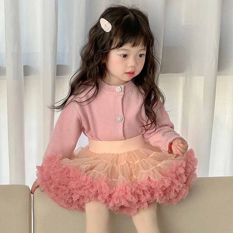 女童开衫毛衣外套2023秋季款韩版童装洋气甜美儿童粉色爱心针织衫