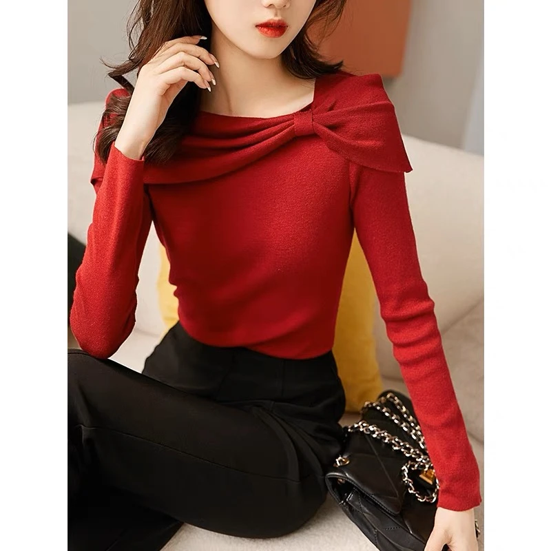 E'VAN【乖巧少女】时尚设计感蝴蝶结少女感气质全毛衣女小众针织衫