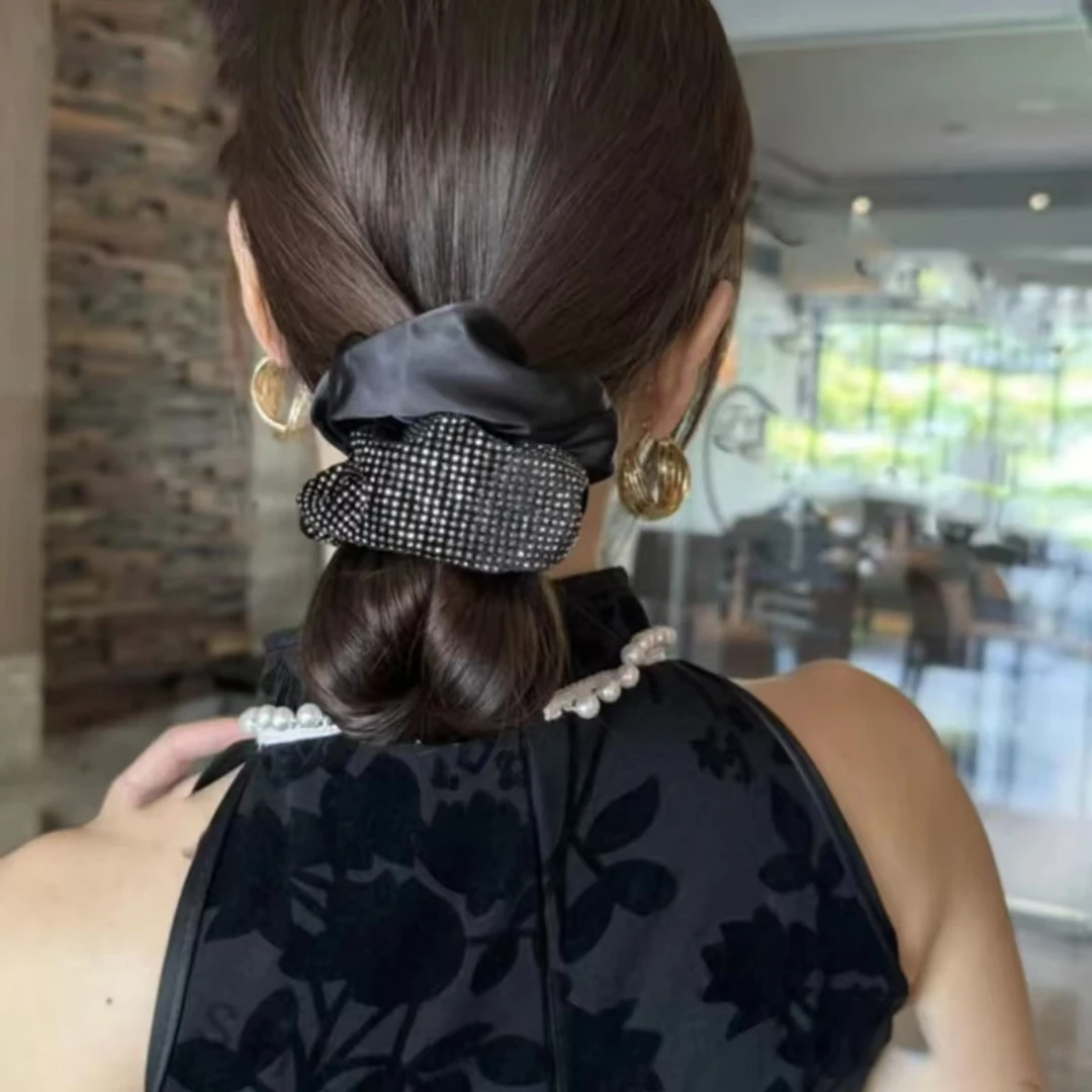 小香风网红闪钻发绳AB面镶钻高档皮筋头花扎头发耐用简约优雅发圈