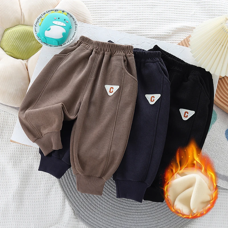 【加绒清仓】儿童秋冬欧棉绒加绒裤休闲加绒裤中小男女童宽松裤子