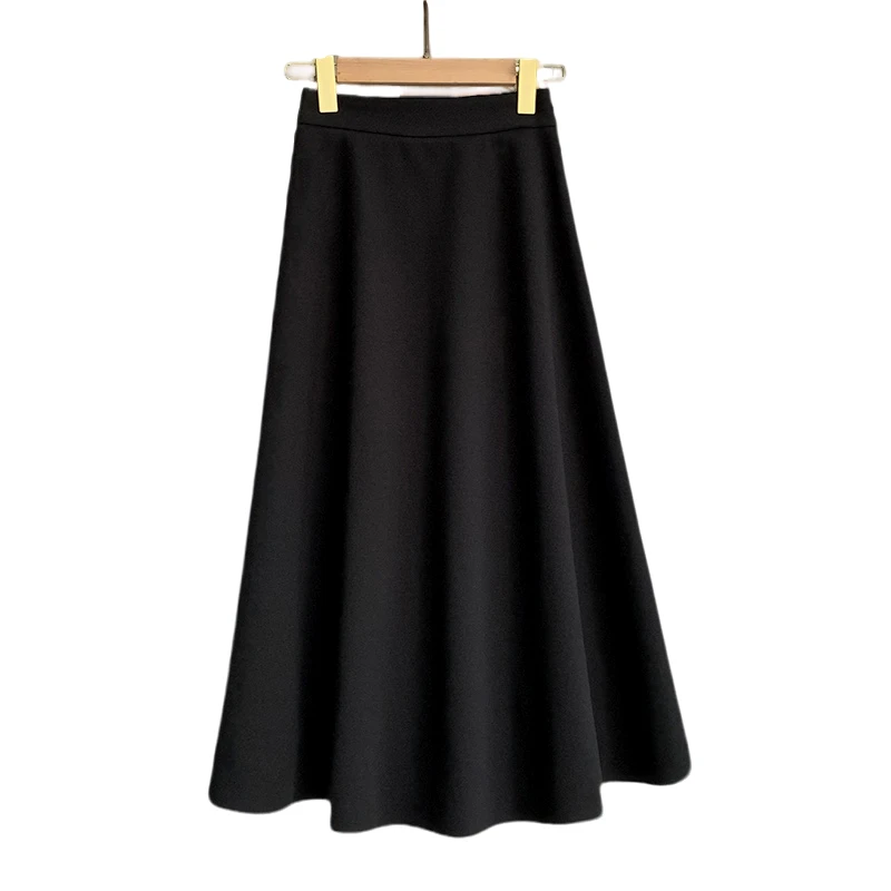 春装新款半身裙女中长款黑A字裙高腰裙子大摆裙长裙