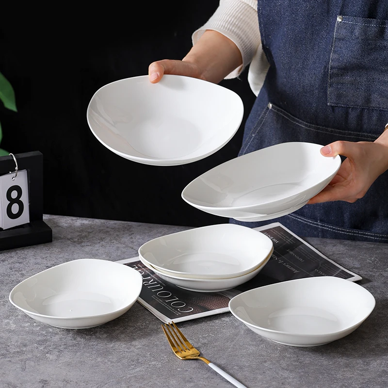 句途2只8.5英寸三角盘+4只7英寸船盘混搭白色新骨瓷家用陶瓷餐具
