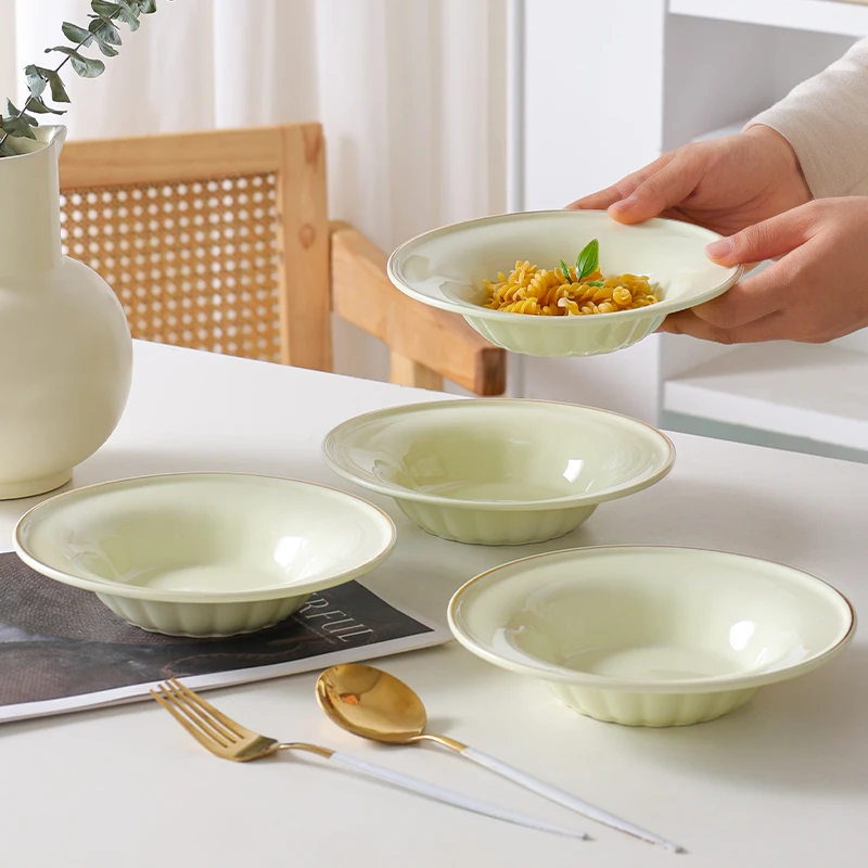 {清仓}句途雅枫粉/绿色4个8英寸盘饭盘圆盘斗笠盘简约风陶瓷餐具