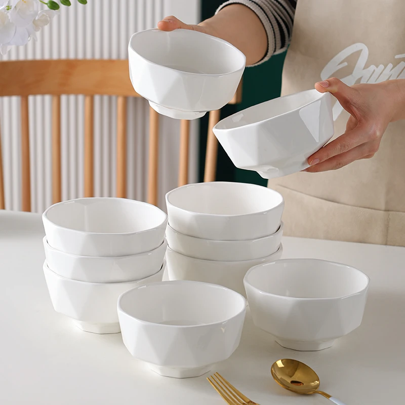 句途10个装4.5英寸白色百合碗家用碗釉下彩陶瓷餐具