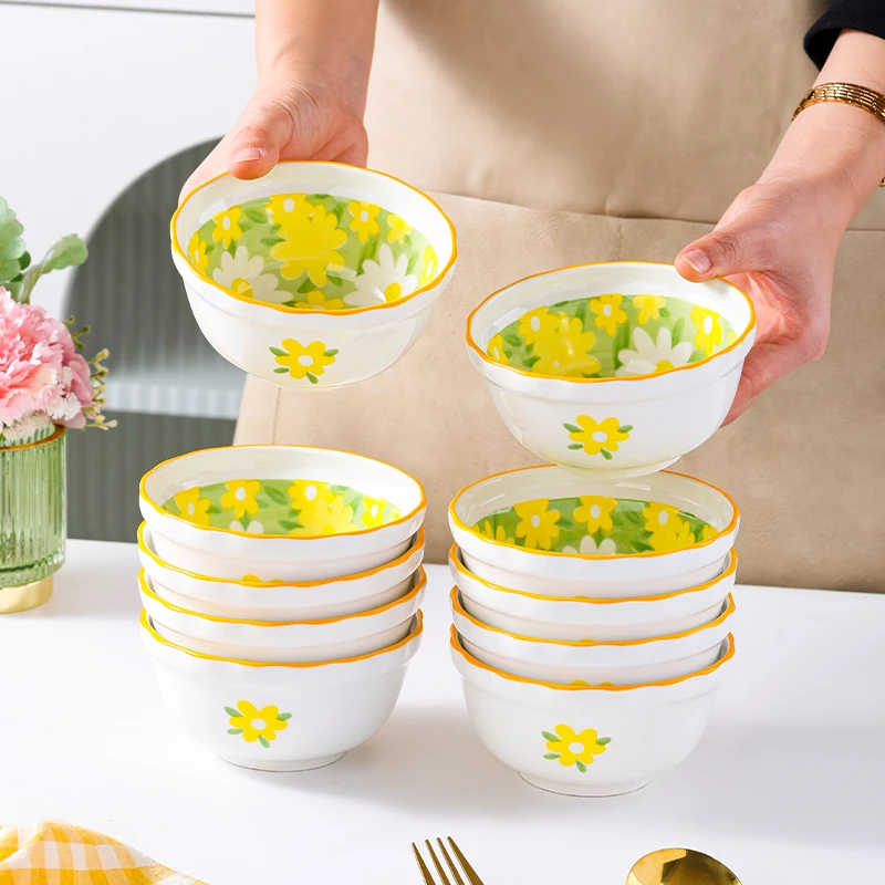 【自播专属】8个4.5英寸小雏菊碗陶瓷米饭碗加厚防烫
