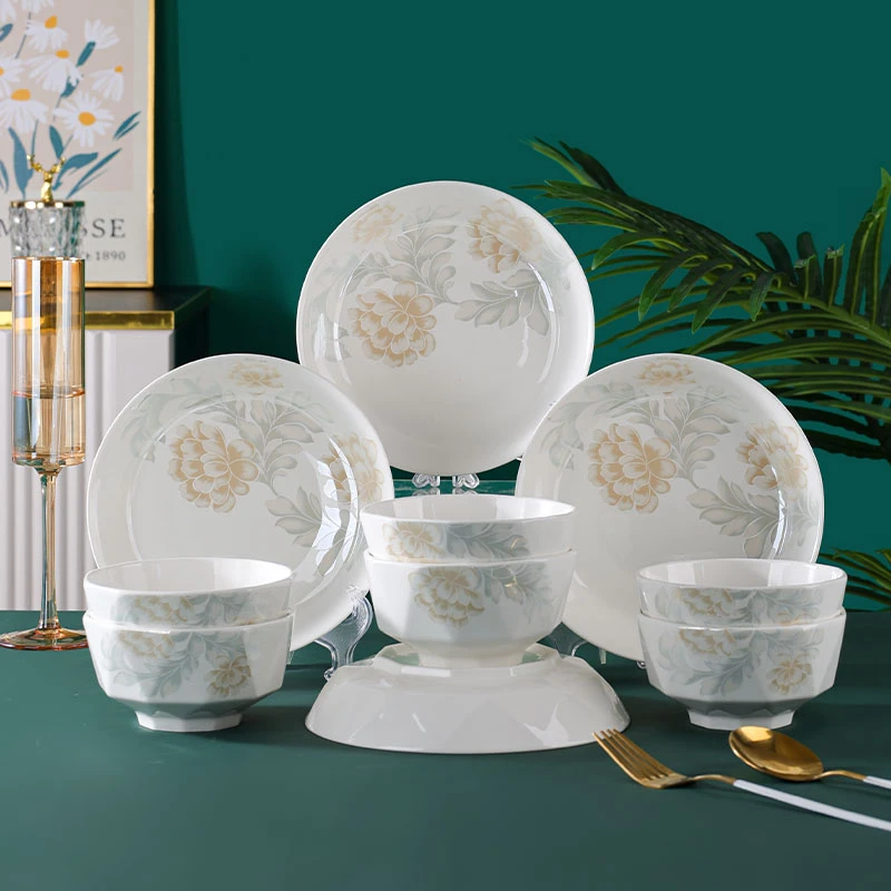 句途10件清雅名媛碗盘套装家用米饭碗面碗菜盘子饭盘餐具套装