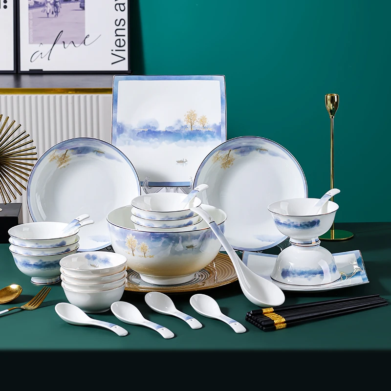 句途星河倒影34件骨质瓷餐具礼盒套装