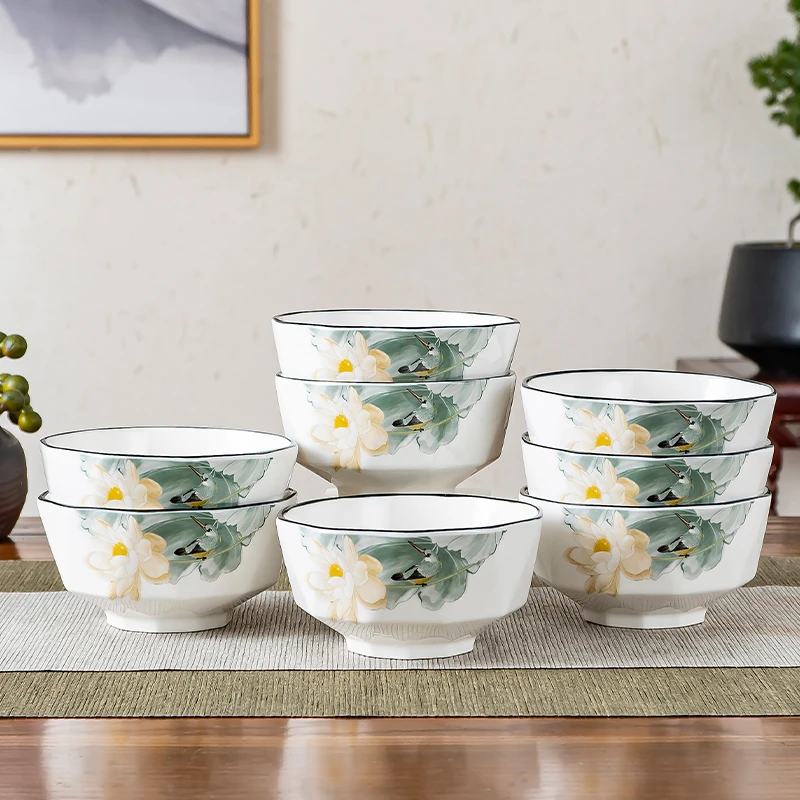 句途荷天下钻石10个装4.5英寸碗中国风陶瓷餐具饭碗面碗家用餐具