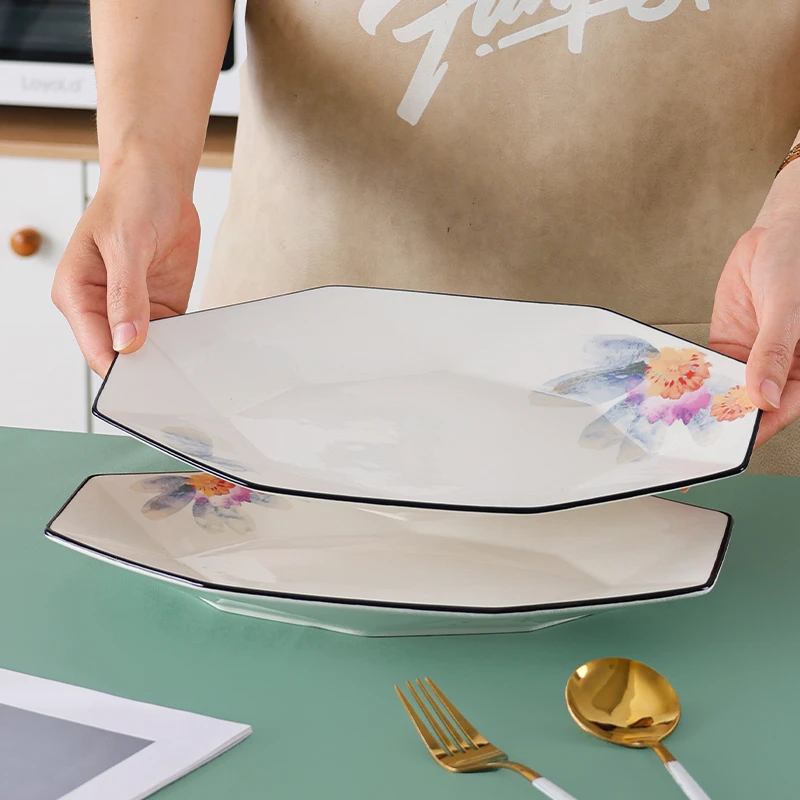 句途2个装12英寸初恋鱼盘家用饭盘菜盘大盘子深盘陶瓷餐具套装