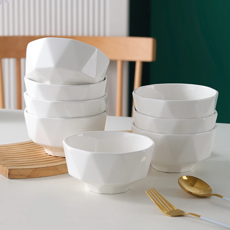句途8个装4.8英寸白色百合碗家用吃面碗加厚防烫陶瓷碗饭碗