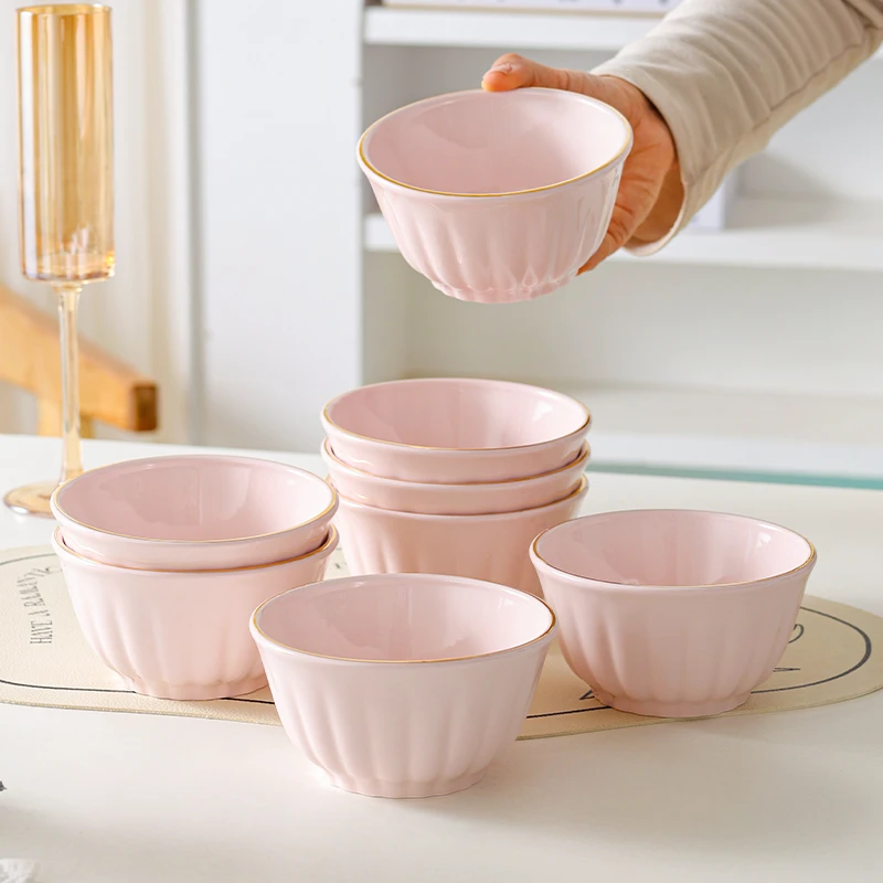 句途雅枫粉色8个4.5英寸碗米饭碗面碗简约风纯色家用陶瓷餐具