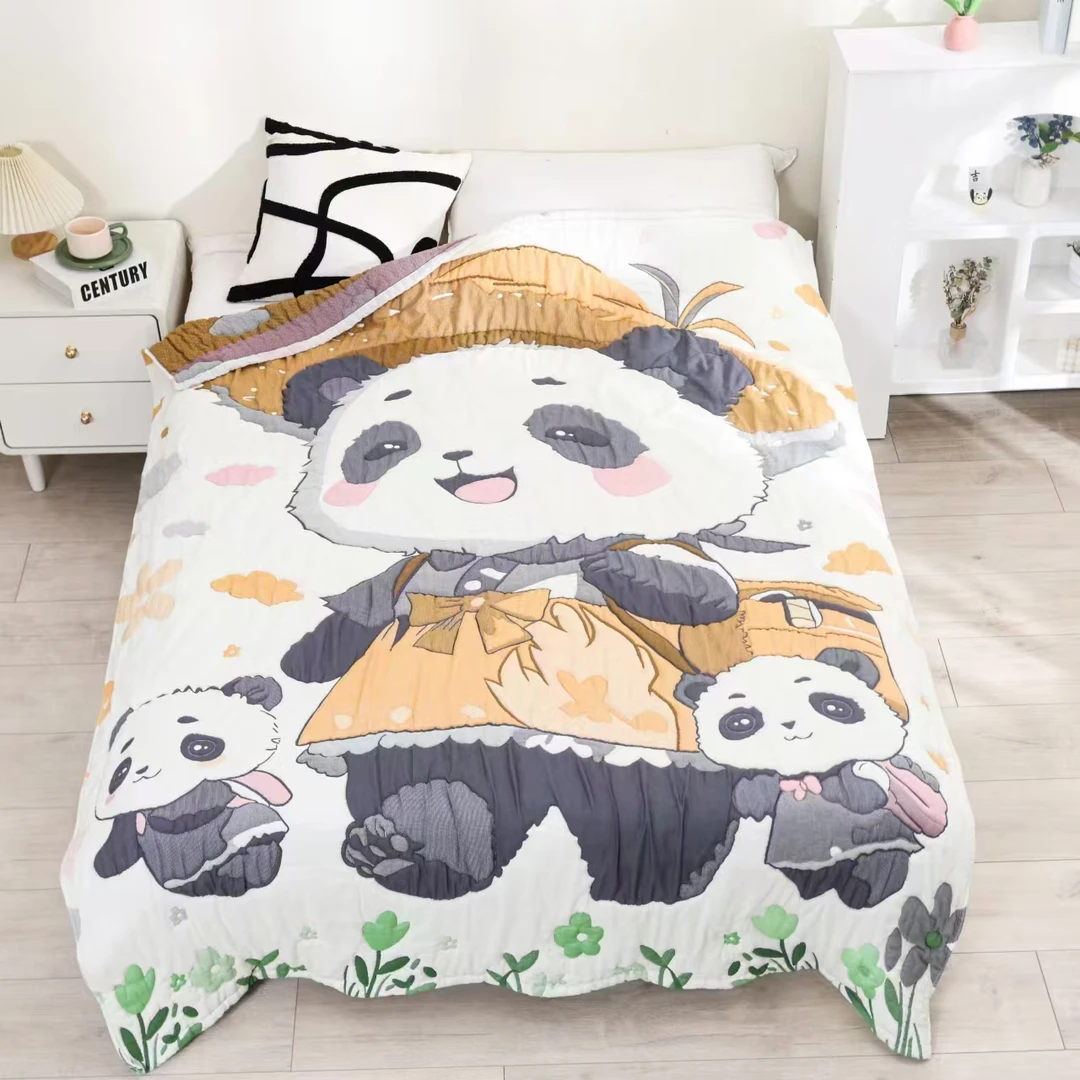 1.5*2米 熊猫公主 纯棉泡芙被加厚纱布被被子可铺可盖
